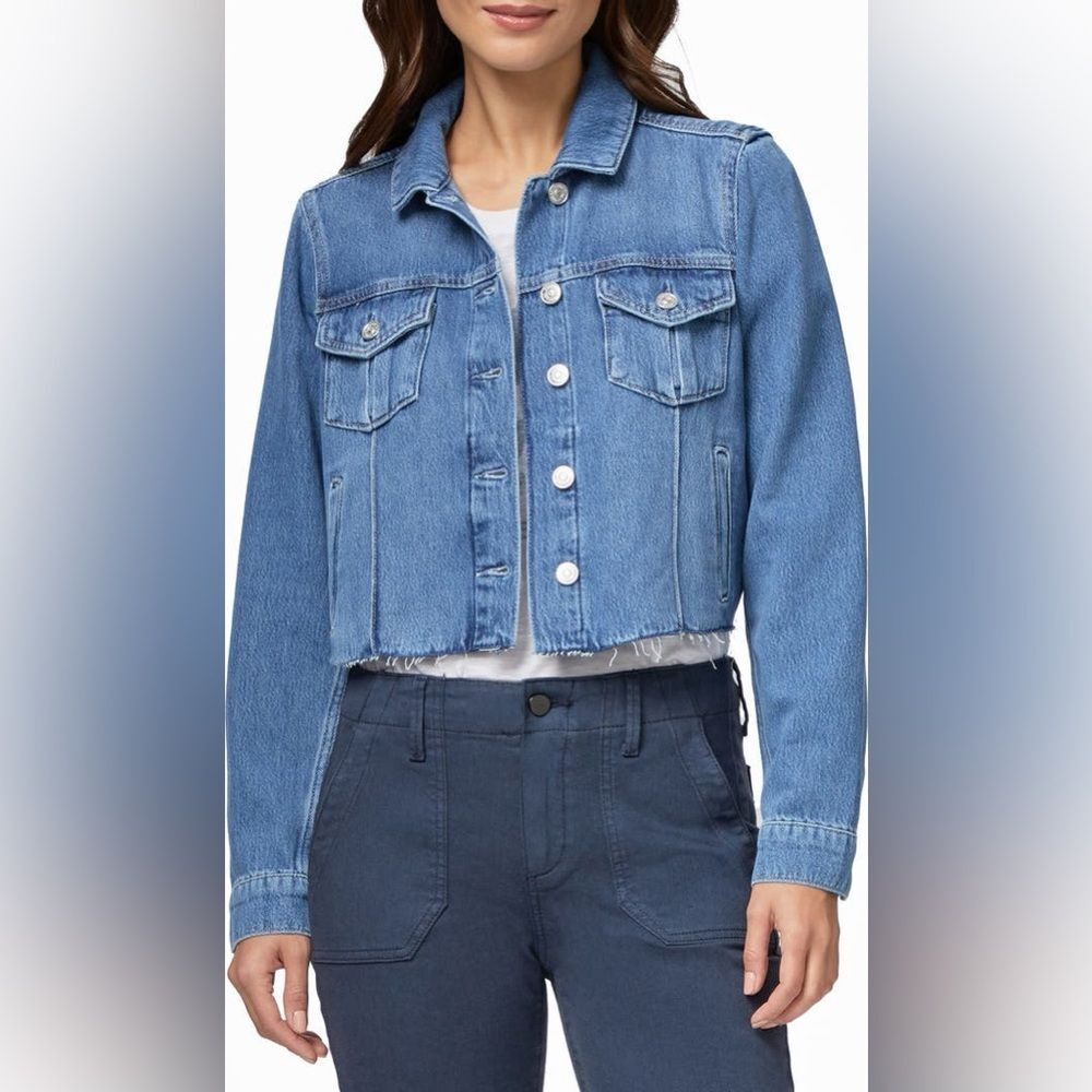 Paige Rowan Box Pleat Crop Denim Jacket in Selah Size S
